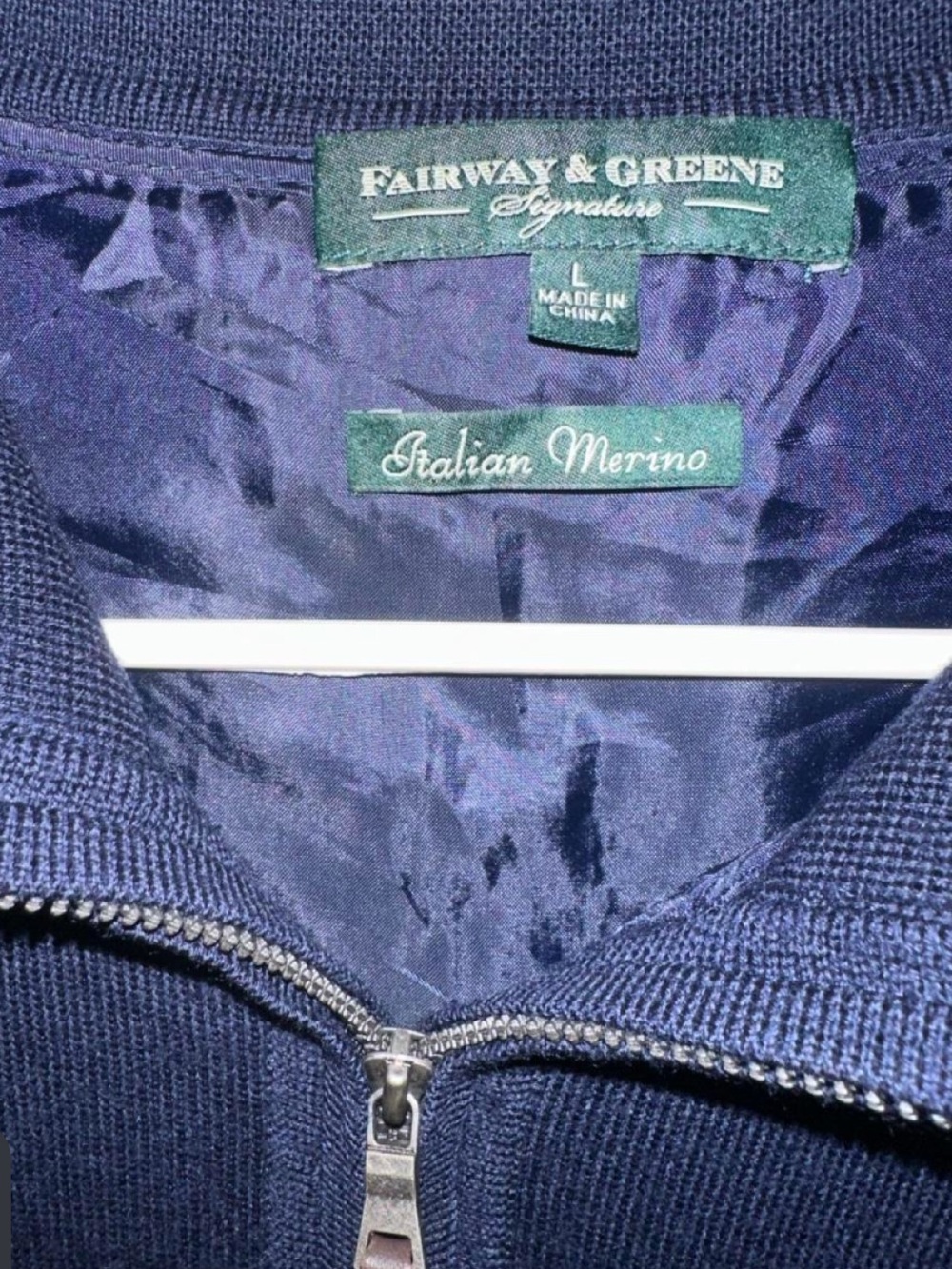 Fairway & Greene Men's Italian Merino Zip Sweater - Dark Blue. L